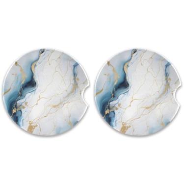 Imagem de CEBUGI 2 peças de porta-copos de carro para porta-copos de cerâmica de 6,3 cm com entalhe de dedo absorvente porta-copos de copo de carro fundo de mármore para mulheres e homens