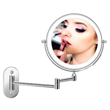 Imagem de Espelho de maquiagem montado na parede, recarregável por USB, rotação 360, com luzes de LED, espelho de maquiagem redondo, com interruptor de toque e função de neblina, para maquiagem/barbear/cuidados