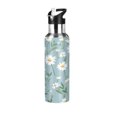 Imagem de Wassud Garrafa de água azul camomila (2) garrafa de água esportiva de aço inoxidável com canudo garrafas de água isoladas copo portátil de viagem 946 ml