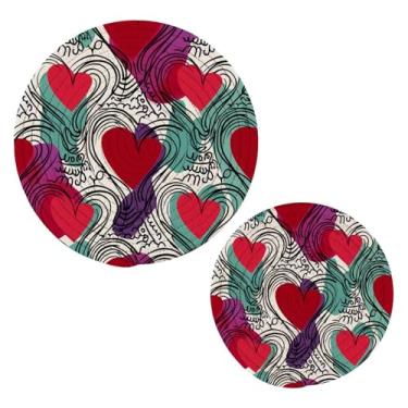 Imagem de Wassud Conjunto de trivet de corações para pratos quentes, suportes de panela redondos de algodão, almofadas quentes, porta-copos resistentes ao calor para decoração de cozinha, bancada, 2 peças