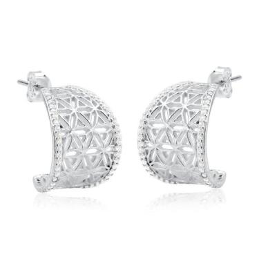 Imagem de Brinco Meia Argola Vazada Cravejada Em Prata 925 - DR Joias