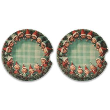 Imagem de Burbuja Porta-copos infantis de Natal Gnomos para porta-copos para copos, pacote com 2, porta-copos de cerâmica absorvente para carro com entalhe de dedo, acessórios de carro fofos para mulheres