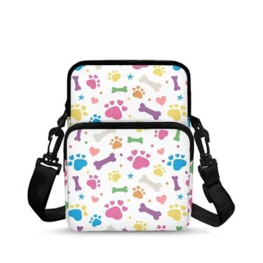 Imagem de CLOHOMIN Bolsa mensageiro pequena para mulheres e homens, bolsa para celular, carteira, bolsas pequenas da moda, pochete bolsa mensageiro, Pata de cachorro colorida