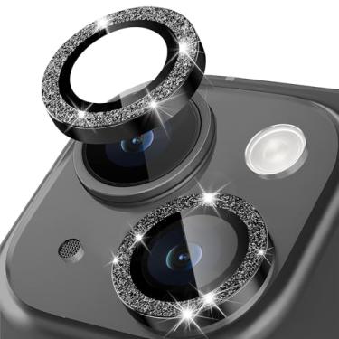 Imagem de Protetor de lente de câmera para iPhone 14, anel de metal de liga de alumínio individual com glitter, protetor de tela de vidro temperado 9H, protetor de tela de luxo HD antiarranhões acessórios para