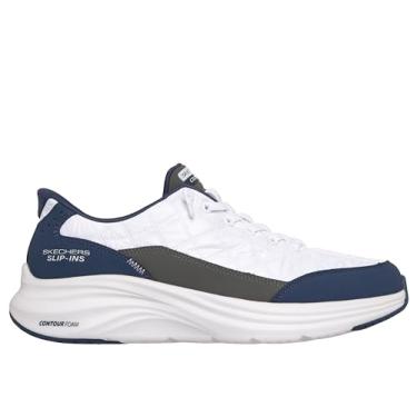 Imagem de Skechers Tênis masculino de ajuste confortável com as mãos livres sem cadarço, Branco/azul-marinho, 10.5