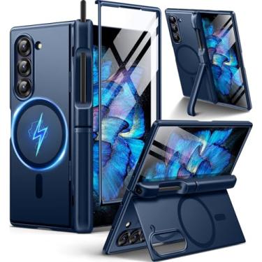 Imagem de BERFY Capa para Z Fold 6 com protetor de tela HD, [compatível com MagSafe] 2 suportes embutidos e proteção de dobradiça, capa de celular à prova de choque para Samsung Galaxy Z Fold 6, azul