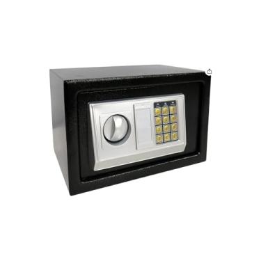 Imagem de Cofre Digital Eletrônico com Teclado e Chave, Aço Laminado, Preto, 17x23x17cm, Senha Programável, 4 Pilhas AA