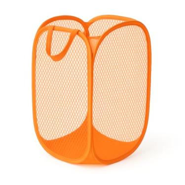 Imagem de Cesto Organizador Nylon Telado Multiuso Porta Treco Brinquedos Roupas Dobrável (Laranja)