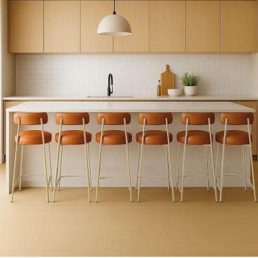 Imagem de Banqueta Cozinha Média Com Encosto Industrial Champanhe Kit 6 Londres Pu Whisky D03 - D`rossi