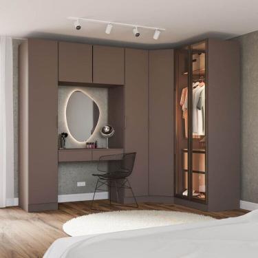 Imagem de Guarda-roupa Modulado de Canto Obliquo 6 Peças com 7 Portas Orion Cabecasa Madeiraoriginals Mocha/Reflecta