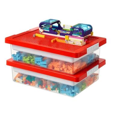 Imagem de MACOPRO Caixa organizadora de armazenamento para Lego, caixa de brinquedos com tampa de placa de construção e bandeja removível, armazenamento de blocos de construção, caixas organizadoras de plástico