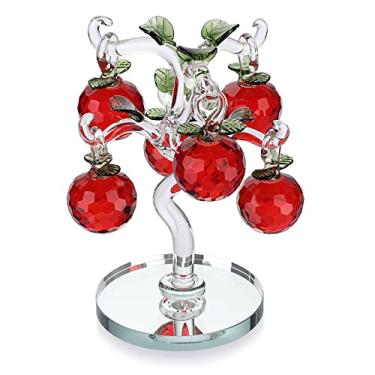 Imagem de OwnMy Ornamento de árvore de maçã vermelha cristal artificial estatueta decorativa de macieira colecionável, macieira de vidro, peso de papel, decoração de mesa para sala de estar, casa, escritório,