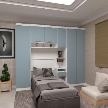 Imagem de Quarto De Solteiro Com Guarda Roupas E Mesa De Cabeceira Alpes Luciane Móveis Branco Pf Com Grey S