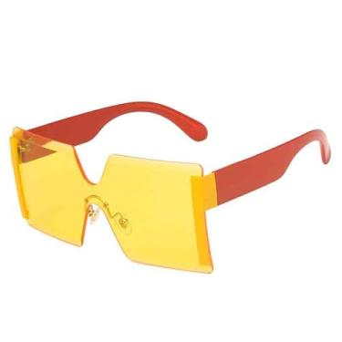Imagem de Óculos de Sol Femininos Oversized Sem Aro, Modelo Monobloco, para Esportes ao Ar Livre, Corrida e Ciclismo, Marrom e Amarelo