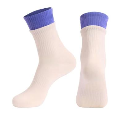 Imagem de Meias de ioga longas antiderrapantes para mulheres com aderência nos dedos – Meias antiderrapantes de pilates, barra, dança e ioga, Branco, One Size