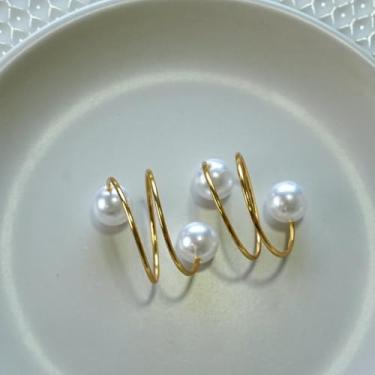 Imagem de Kit 100 Pçs Anel para Guardanapo 100 Lugares Pérola Duas Voltas 4,5x4,5cm Argola Metal Dourado