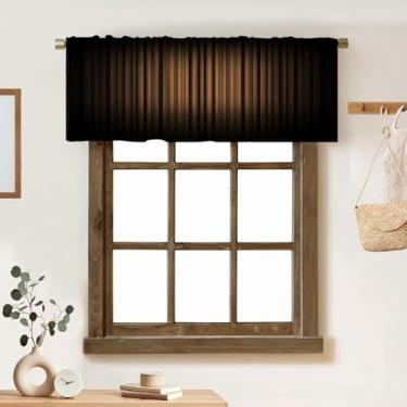 Imagem de ZhiRain Cortina de saia marrom e preta ombré abstrata bege arte listrada escura estética moderna haste bolso sanefa tratamentos para janela, cortinas curtas para cozinha, banheiro, fazenda 137 x 45 cm