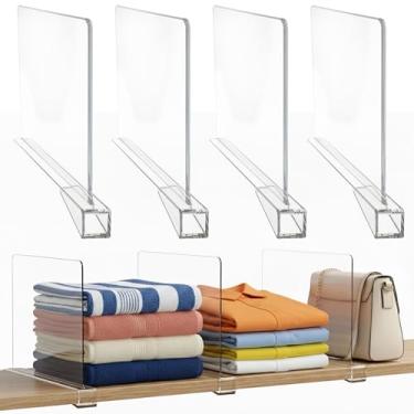 Imagem de SIP SORT Divisórias de prateleira de acrílico para organização de armários, pacote com 4 organizadores e armazenamento de armário de material reforçado de qualidade premium, perfeito para organização