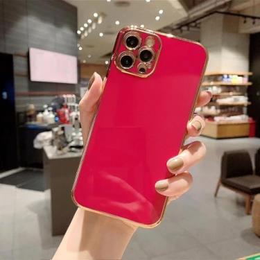 Imagem de HTVJFX Capa luxuosa banhada a ouro com proteção de lente de silicone macio para iPhone 15 Pro (para iPhone 15 Pro/vermelho)