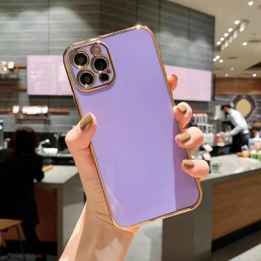 Imagem de HTVJFX Capa luxuosa banhada a ouro com proteção de lente de silicone macio para iPhone 12 Pro (para iPhone 12 Pro/roxa)