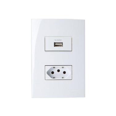 Imagem de Tomada Usb-a 1a 5w E Tomada 2p+t 10a Margirius Sleek Com Placa 4x2 Branca