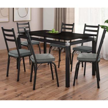 Imagem de Conjunto Mesa De Jantar Com 6 Cadeiras 141 Malva Tampo Vidro 140cm Sf Preto Assento Platina - Combo Stock