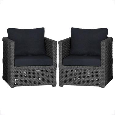 Imagem de 2 Poltronas Madri Alumínio Corda Náutica Estofado 12 Trama Preto