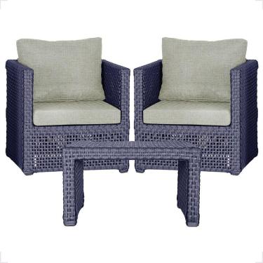 Imagem de Mesa E 2 Poltronas Madri Corda Náutica Estofado 3 Trama Azul