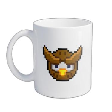 Imagem de Caneca Xícara de Café Porcelana 300ml Cabeça de Coruja Pixel Art