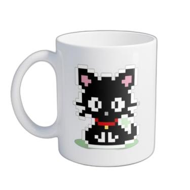 Imagem de Caneca Xícara de Café Porcelana 300ml Gato Preto Pixel Art
