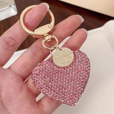 Imagem de 1 chaveiro criativo de coração de strass, chaveiro completo em forma de broca, pingente de chaveiro de carro brilhante, pingente de etiqueta de bolsa fofo, acessórios de coração de amor cintilante