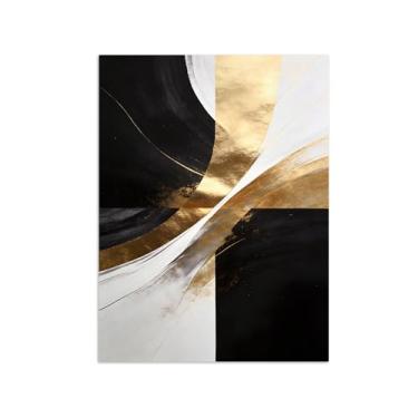 Imagem de Impressões abstratas em tela-Quadro texturizado para parede-Preto branco e dourado-Pintura moderna para sala de estar 30x40cm Sem Moldura
