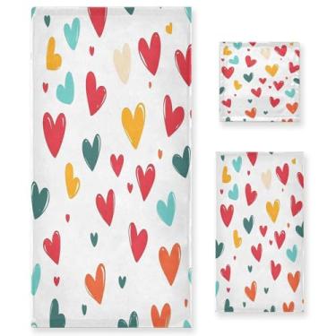Imagem de Wassud Conjunto de 3 toalhas de banho coloridas com padrão de coração, super macias e absorventes para banheiro, toalhas de banho de secagem rápida, toalha de banho para academia, spa, hotel