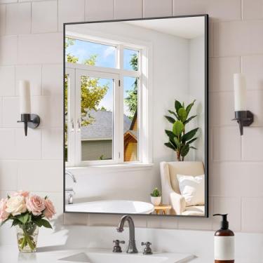 Imagem de COFENY Espelho de banheiro preto para parede, retangular de 61 x 81 cm com moldura de metal, penteadeira moderna para banheiro, sala de estar, entrada pendurada horizontal ou vertical