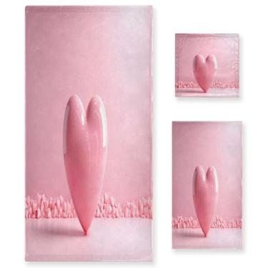 Imagem de Wassud Cute Love Heart Conjunto de 3 toalhas de banho para dia dos namorados, toalhas super macias e absorventes para banheiro, toalhas de banho de secagem rápida, toalha de banho para academia, spa