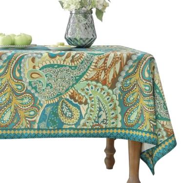 Imagem de bilin gaier Toalha de mesa verde de designer retangular, toalha de mesa vintage de linho resistente a amassados, capa de mesa decorativa para casa, Natal, Ação de Graças, sala de estar, jantar, 149 x