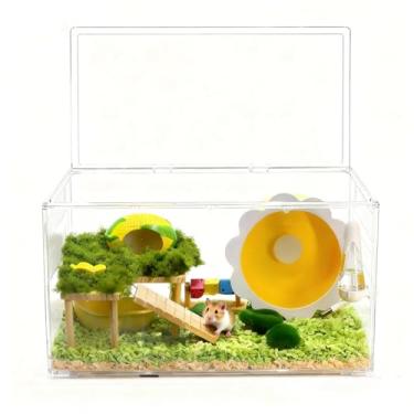 Imagem de Gaiola grande transparente para hamster, 60 x 35 x 30 cm, habitat transparente para animais de estimação com ventilação e tampa superior aberta, tudo em 1