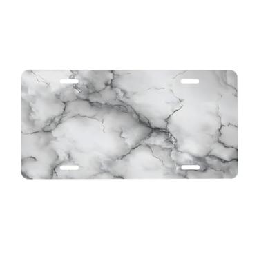 Imagem de Placa de licença de mármore arte branca para a frente do carro placas de alumínio metal adequado para caminhão, placa de porta de carro, bar, café, acessórios automotivos para homens e mulheres 15 x