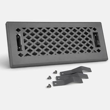 Imagem de Sierra Grates Registro de piso de aço de design de treliça de 10 cm x 25 cm com acabamento cinza granito com clipes de montagem - para piso ou parede lateral - Capas decorativas de ventilação -