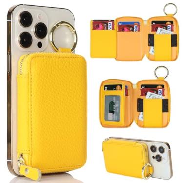 Imagem de Cavor Compatível com carteira MagSafe, carteira magnética de couro genuíno para iPhone 17/16 Pro Max/15 Pro/14 Plus/13/12 Series, suporte magnético para cartão com suporte ajustável, suporte de cartão