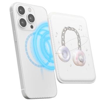 Imagem de Suporte magnético para iPhone, carteira fina de couro PU, capa para cartão, capa traseira para cartão, acessório de telefone fofo