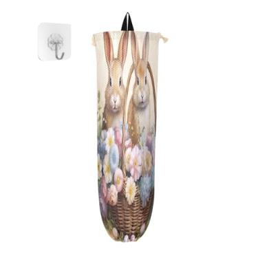 Imagem de Suporte de armazenamento de saco plástico para dois coelhinhos em uma cesta, dispensador de sacola de supermercado, organizador de bolsa de armazenamento de cozinha