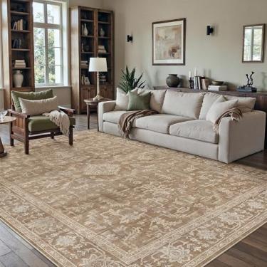 Imagem de PureCozy Tapete marrom 12 x 18 cm, vintage, lavável, sala de estar, boho, antiderrapante, quarto, interior, escritório, pilha baixa, tradicional, envelhecido, retrô, para sala de jantar, banheiro