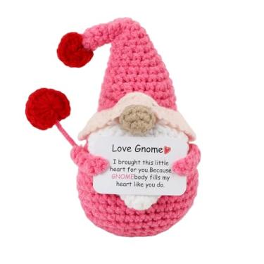 Imagem de JULEASEL Positive Gnome Valentine Crochet Knitted Doll with Positive Card for Lover, Cute Romantic Gift for Girlfriend, Boyfriend, Couple, Unique Valentine Gift