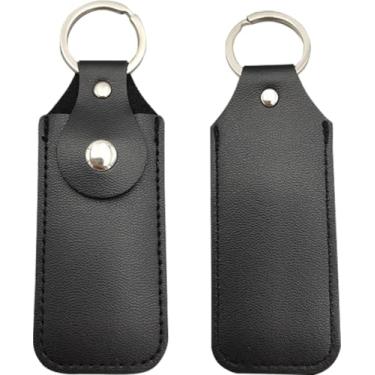 Imagem de Capa de couro para pen drive USB, 2 peças, estojo de armazenamento USB de couro, fivela de pressão, chaveiro preto e marrom para lembrança do trabalhador (C-preto + preto)