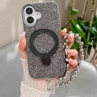 Imagem de Capa traseira com suporte magnético e contas de cristal Dazzle para iPhone 16, 15, 14, 13, 12, 11 Pro Max Plus, cinza, para iPhone 11