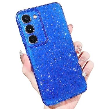 Imagem de MINSCOSE Capa compatível com Samsung Galaxy S23 Plus, linda cor neon brilhante, brilhante, fina, à prova de choque, silicone brilhante, capa de telefone de TPU macio para mulheres, meninas, azul escuro