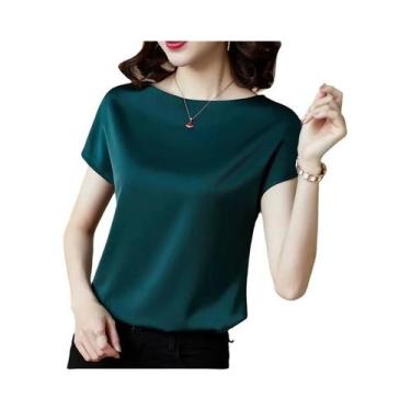 Imagem de Blusa Casual Feminina De Seda Com Manga Curta E Decote Redondo, Solta 