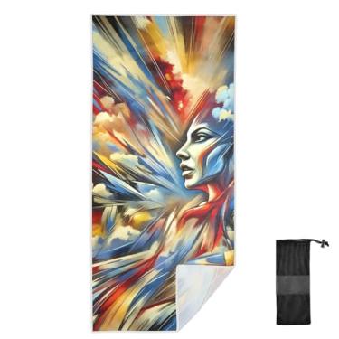 Imagem de Joitme Toalha de praia colorida de secagem rápida de rosto abstrato, 76 x 152 cm, toalhas de praia para crianças, toalhas de natação para adultos