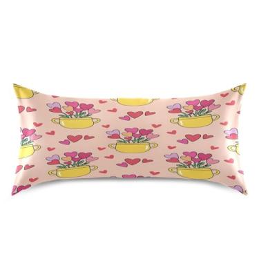 Imagem de Blueangle Fronha de cetim refrescante para cabelo e pele, capa de almofada de rosas vermelhas dos namorados, tamanho king 50,8 x 101,6 cm com fecho de envelope (612)